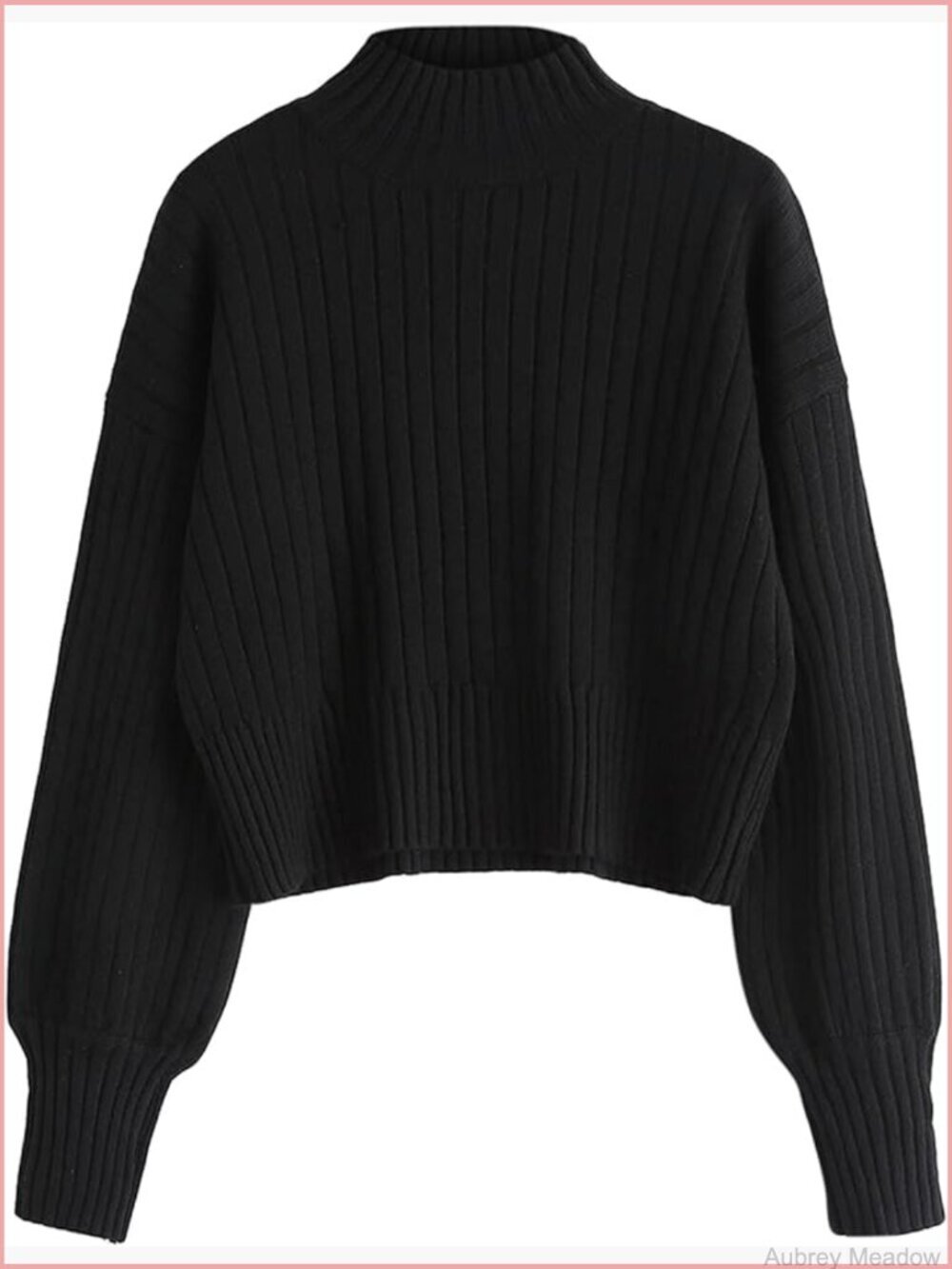 Mock Neck Cropped Pullover Sweater Long Sleeve Ribbed Knit
